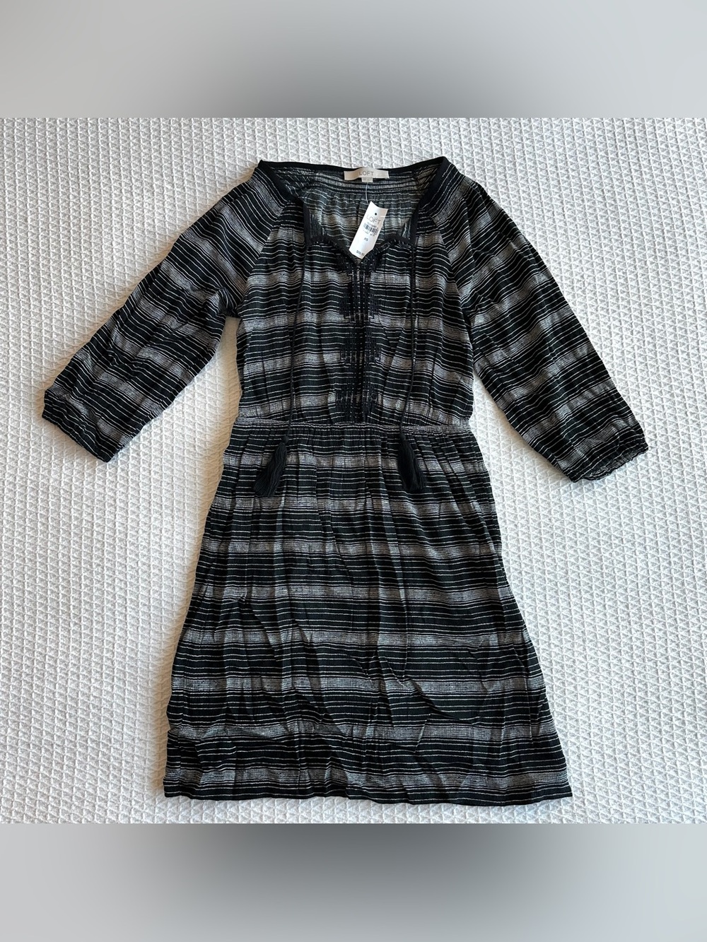 NWT LOFT Black & Gray Striped Casual Dress